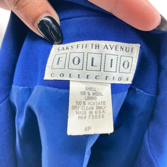 Vintage Saks Fifth Avenue Folio Collection Wool Blue Button Front Blazer 4P - Picture 7 of 13